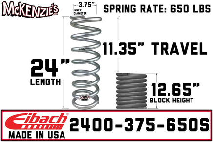 Eibach 2400.375.0650S | 24.00" Long x 3.75" ID x 650lb Shock Coil
