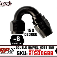 -6AN 150˚ Triple Sealed Hose End | Double-Swivel | XRP 215006BB