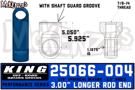King 25066-004 | 2.5" Shock Rod End w/Shaft Guard Groove