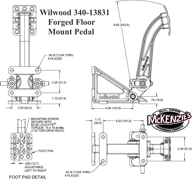 Wilwood 340-13831 | Floor Mount Brake Pedal - 6:1 Dual M/C Forged