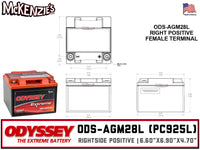 Odyssey ODS-AGM28L | PC925 Battery | Rightside Positive | dimensions