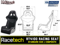 RaceTech RT4100 Racing Seat Dimensions
