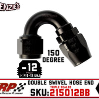 -12AN 150˚ Triple Sealed Hose End | Double-Swivel | XRP 215012BB