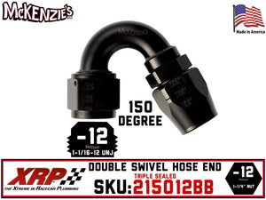 -12AN 150˚ Triple Sealed Hose End | Double-Swivel | XRP 215012BB