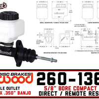 Wilwood 260-13618 | 5/8" Compact Master Cylinder | 3/8-24 Banjo Outlet