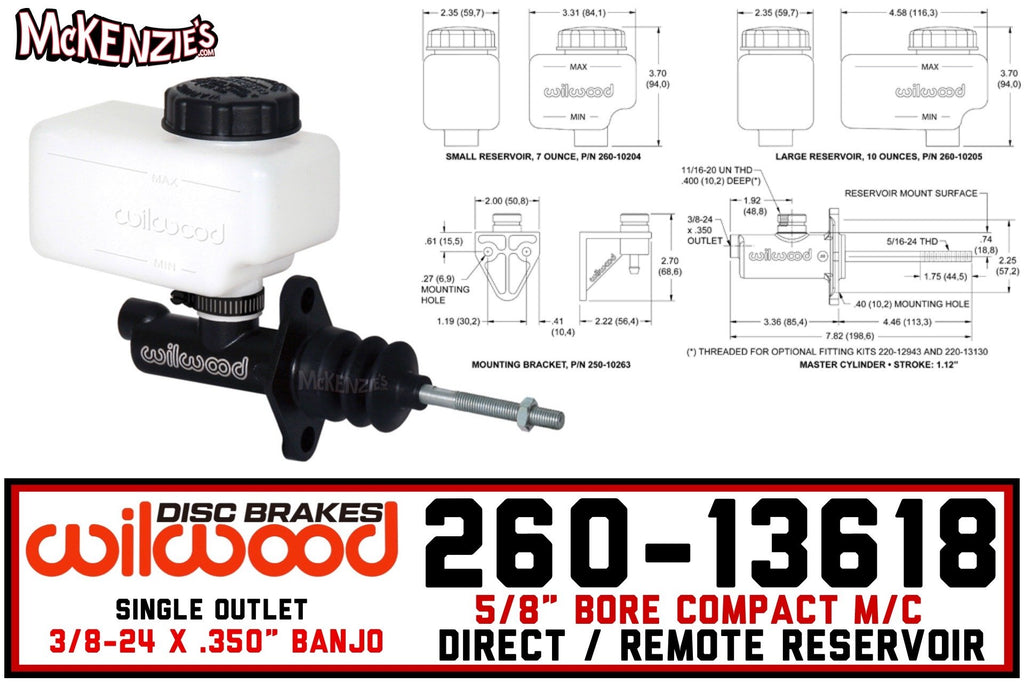 Wilwood 260-13618 | 5/8" Compact Master Cylinder | 3/8-24 Banjo Outlet