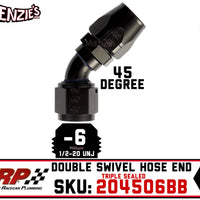 -6AN 45˚ Triple Sealed Hose End | Double-Swivel | XRP 204506BB