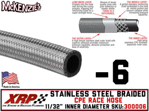 -6 Stainless Steel Braided CPE Race Hose | .344" ID - .547" OD | XRP 300006