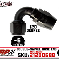 -6AN 120˚ Triple Sealed Hose End | Double-Swivel | XRP 212006BB