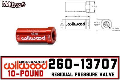 Wilwood 260-13707 | 10lb Residual Valve | 1/8NPT in/out