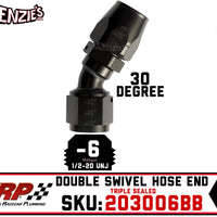 -6AN 30˚ Triple Sealed Hose End | Double-Swivel | XRP 203006BB