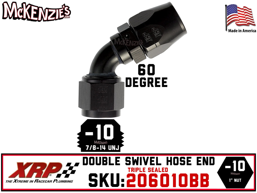 -10AN 60˚ Triple Sealed Hose End | Double-Swivel | XRP 206010BB