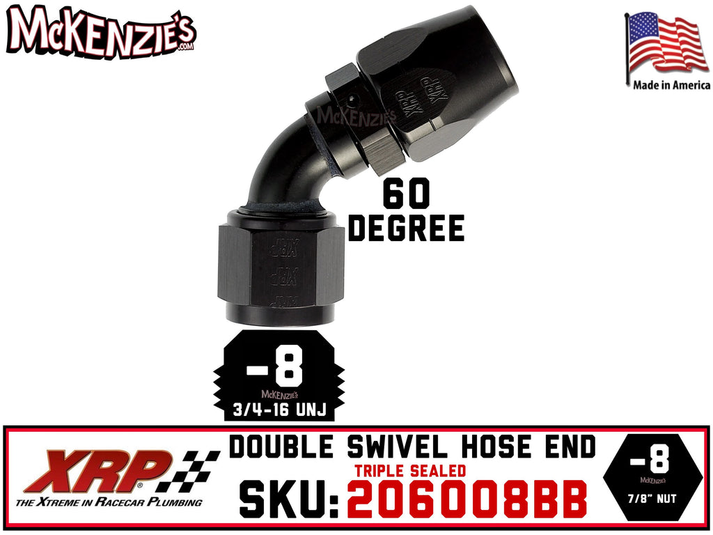 -8AN 60˚ Triple Sealed Hose End | Double-Swivel | XRP 206008BB