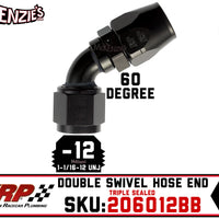 -12AN 60˚ Triple Sealed Hose End | Double-Swivel | XRP 206012BB