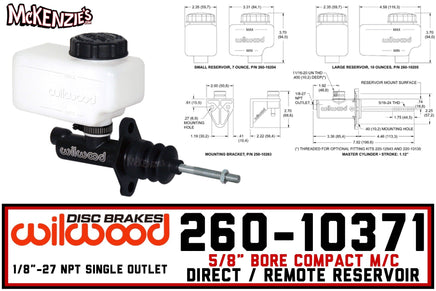 Wilwood 260-13622 | 1 Compact Master Cylinder | 3/8-24 Banjo Outlet | McKenzie's Wilwood 260-13622 | 1 Compact Master Cylinder | 3/8-24 Banjo Outlet | McKenzie's