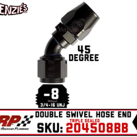 -8AN 45˚ Triple Sealed Hose End | Double-Swivel | XRP 204508BB