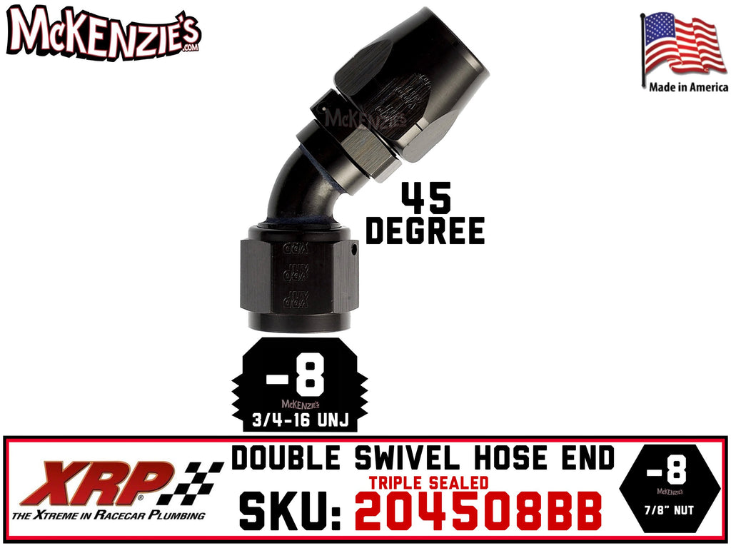 -8AN 45˚ Triple Sealed Hose End | Double-Swivel | XRP 204508BB