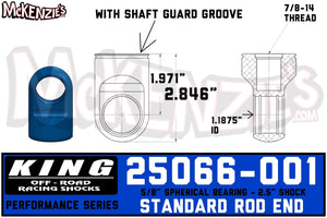 King 25066-001 | 2.5" Shock Rod End w/Shaft Guard Groove