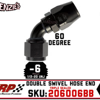 -6AN 60˚ Triple Sealed Hose End | Double-Swivel | XRP 206006BB