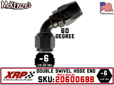 -6AN 60˚ Triple Sealed Hose End | Double-Swivel | XRP 206006BB