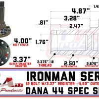 ProAm 6 on 6.50" HD Front Prerunner Truck Hubs | 12-Bolt DANA Snouts | IronMan Series