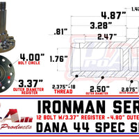 ProAm 6 on 135mm HD Front Prerunner Truck Hubs | 12-Bolt DANA Snouts | IronMan Series
