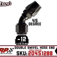 -12AN 45˚ Triple Sealed Hose End | Double-Swivel | XRP 204512BB