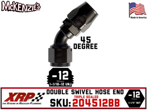 -12AN 45˚ Triple Sealed Hose End | Double-Swivel | XRP 204512BB