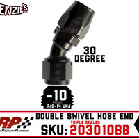 -10AN 30˚ Triple Sealed Hose End | Double-Swivel | XRP 203010BB