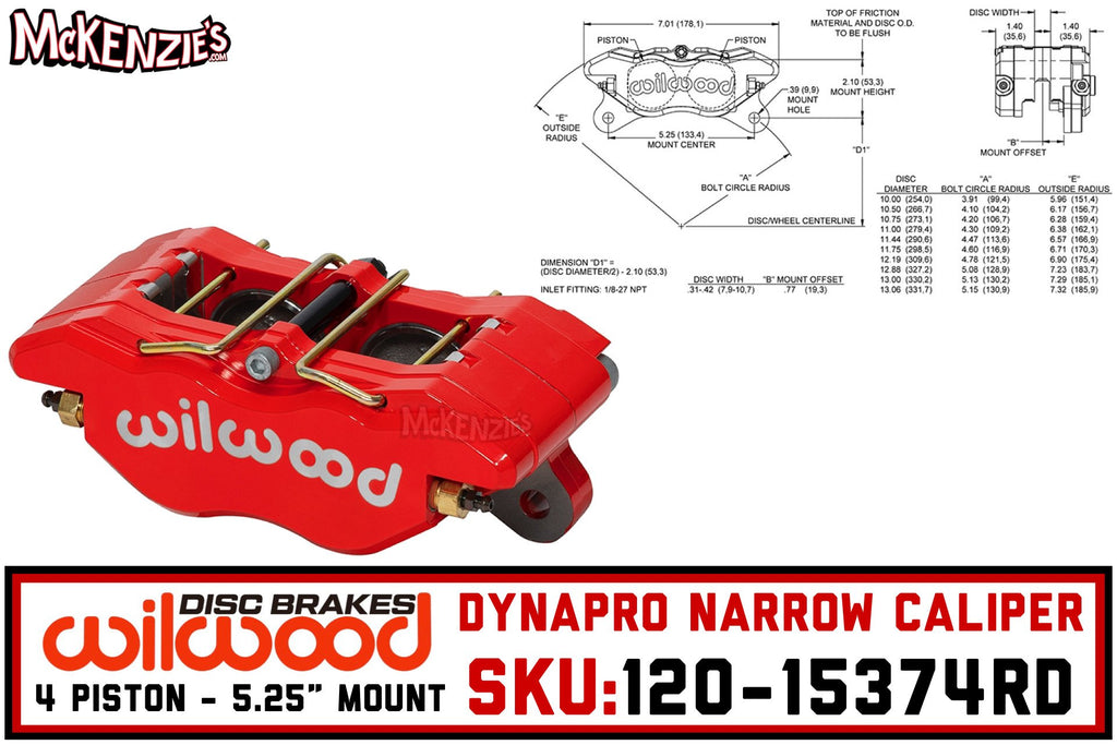 Wilwood 120-15374-RD | Dynapro Narrow Caliper | 4-Piston x .38" Rotor Width