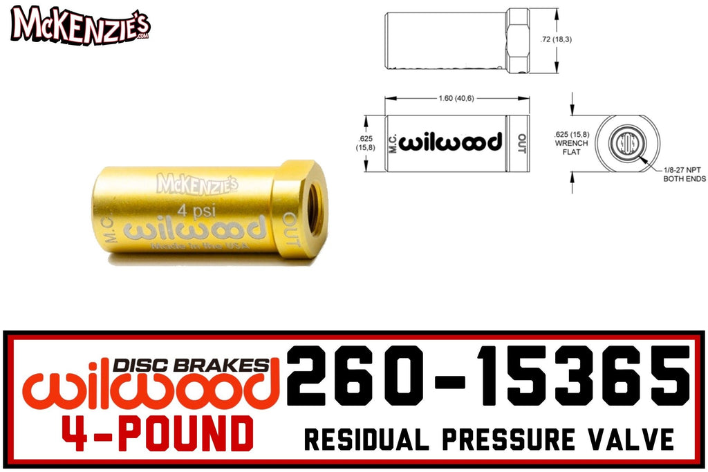 Wilwood 260-15365 | 4lb Residual Valve | 1/8NPT in/out