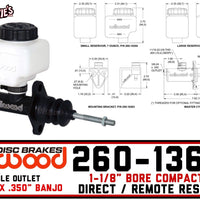 Wilwood 260-13623 | 1-1/8" Compact Master Cylinder | 3/8-24 Banjo Outlet