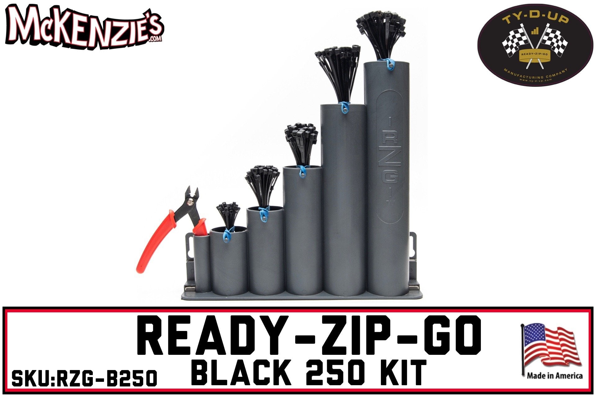Ready-Zip-Go | 250 Black Zip Tie Kit| McKenzie's
