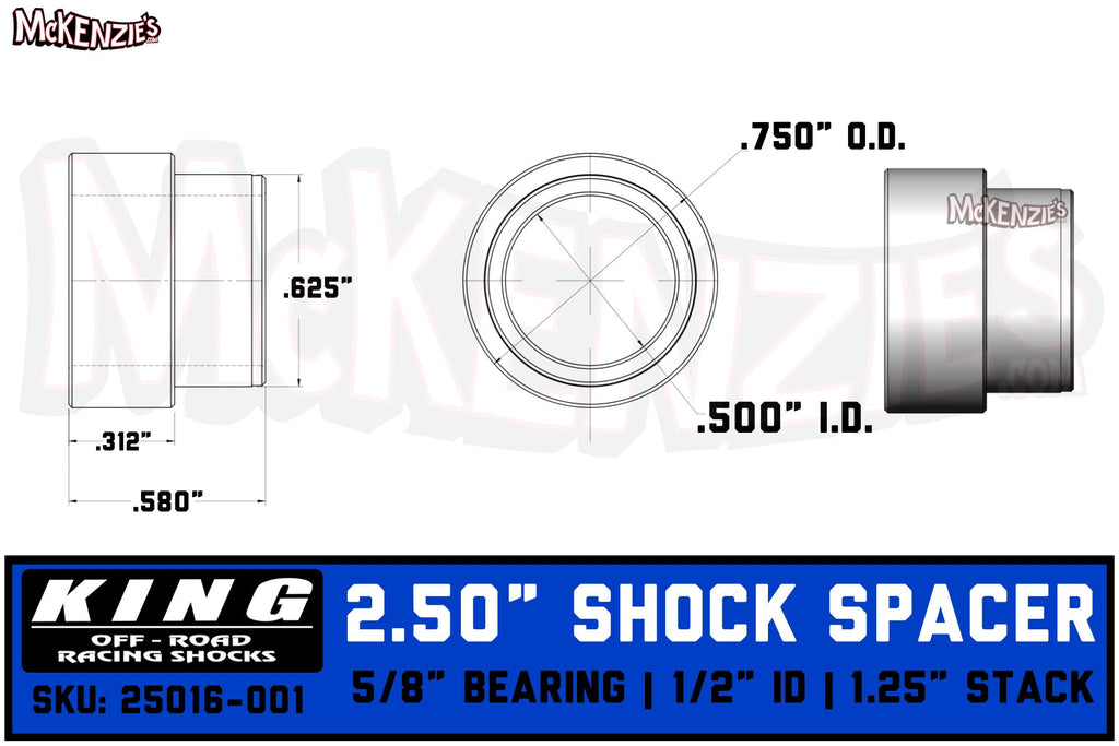 King Shocks 25016-001 | 5/8 Bearing - 1/2" Bolt Shock Spacer | 1.25" Stack OAL