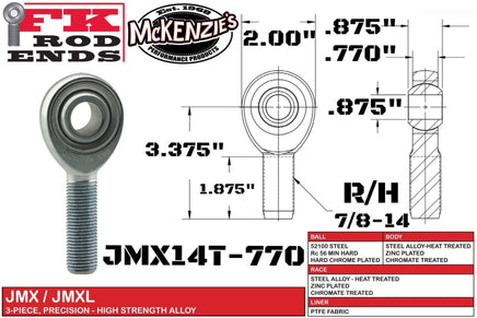 FK Bearing SJM10T Stainless Steel Rod End - 0.625 X 5/8-18 Male Thread Precision Joint
